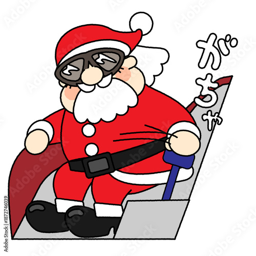 プレゼントを持って移動するサンタクロースのイラスト