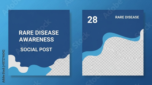 Rare disease awareness social media post templates blue and white design for campaigns and information sharing modern graphic elements