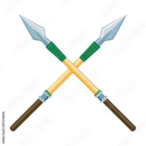 Illustration of ancient stone spears for primitive warfare and fantasy survival game weapon item