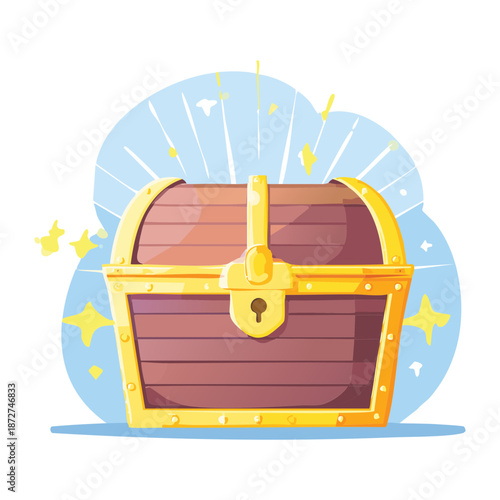 Illustration of a glowing golden treasure chest with magical light for fantasy quest reward and loot