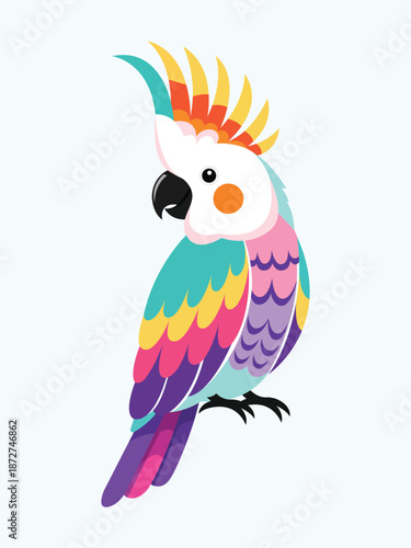 Vibrant cartoon cockatoo with a colorful crest and bright feathers illustration