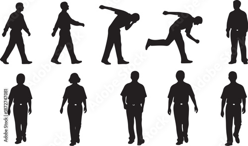 Collection of various black silhouettes of men in different poses