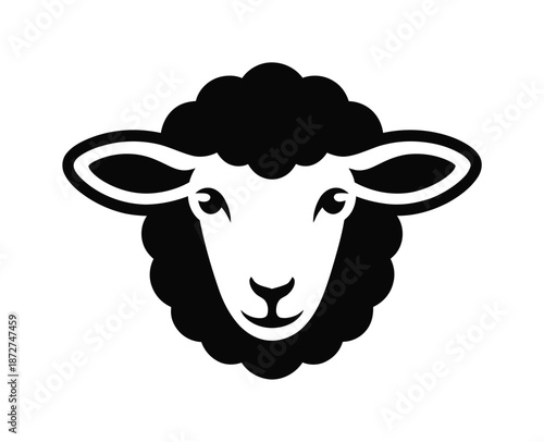 Black and white vector illustration of a sheep's face in a minimalist style