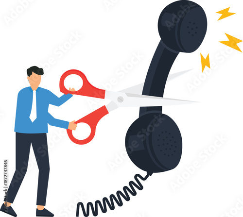 service cancellation, telephone cord, cutting ties, business contract, communication breakdown, disconnect symbol, 