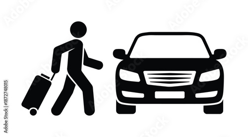 Vector icon of a person walking with luggage toward a waiting car