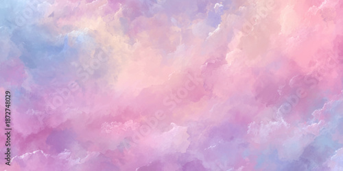 A soft and ethereal blend of pastel pink blue and lavender hues creates a dreamlike abstract cloudscape