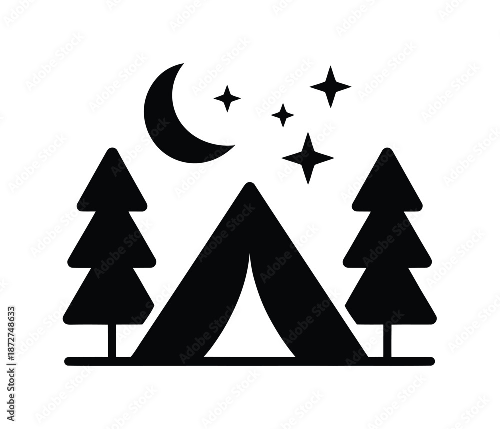 Obraz premium Vector design depicting a tent camping under starry night sky in forest.