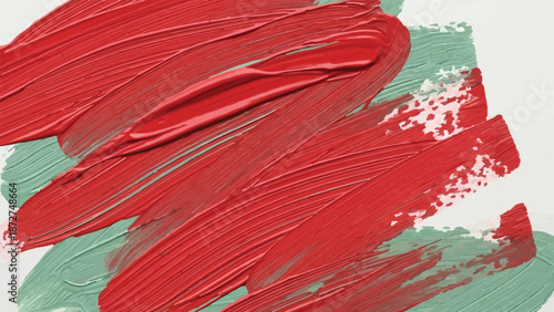 Abstract Red and Green Paint Brush Strokes on White Background