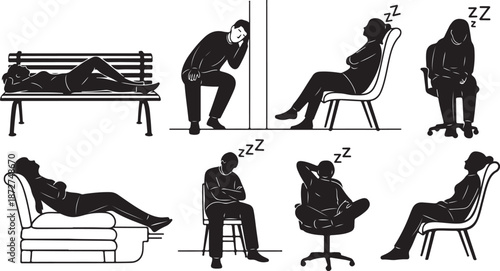 People Sleeping in Various Positions and Places Everywhere Outdoors Indoors