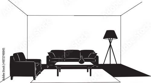 Modern minimalist living room interior design concept illustration