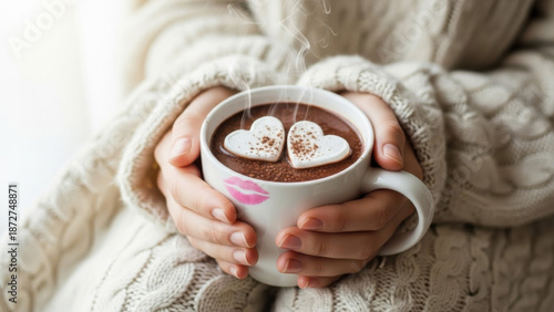 Wallpaper Mural Cozy hands in knitted mittens holding a heart latte by the snowy window for Valentine’s Day celebration Torontodigital.ca