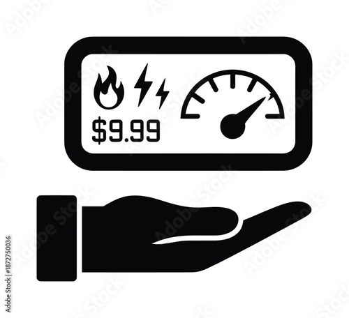 Vector icon for gas price with hand holding a fuel gauge