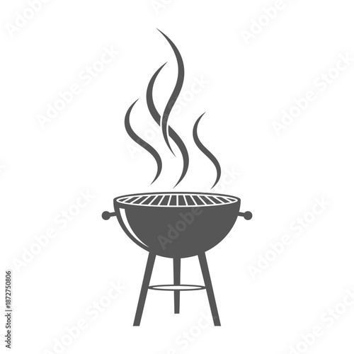 Grilling Icon with Smoke Wisps - Barbecue Grill in Silhouette