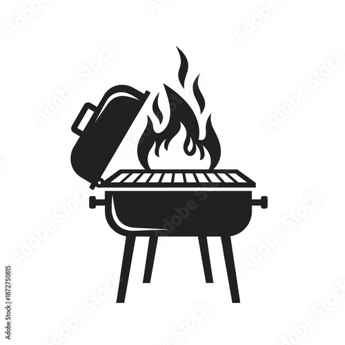 Barbecue Grill With Open Lid and Flames Icon