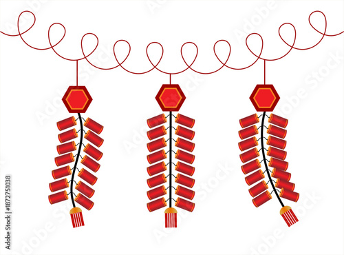 Vector Chinese firecrackers hanging on white background