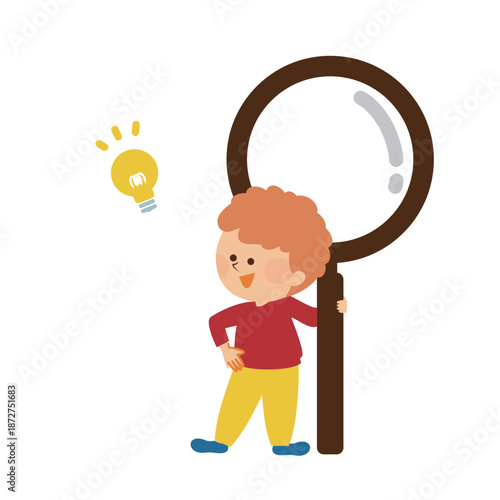 虫めがねを持つかわいい男の子　イラスト素材