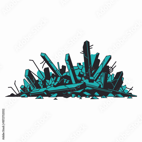 Abstract debris and rubble pile vector illustration. War zone destruction and demolition graphic element. Isolated on white background
