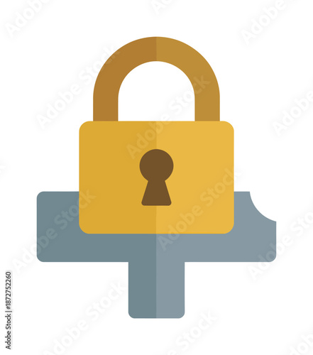 Vector illustration of a padlock secured on a sturdy base for security