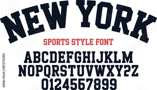 Bold Black Sports Style Font Displaying New York and Alphanumeric Characters