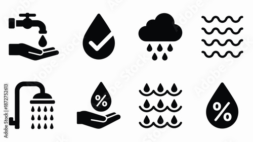 Black and white of water droplets and conservation symbols