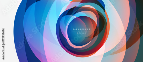 Abstract colorful layers create circular design. Vibrant hues blend, forming dynamic visual effect. Modern background element.