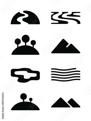 Black silhouette of landscapes and natural silhouettes mountains