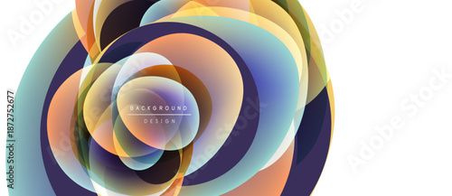 Abstract swirling layers, vibrant colors blend. Circular design creates dynamic visual effect. Modern background element.