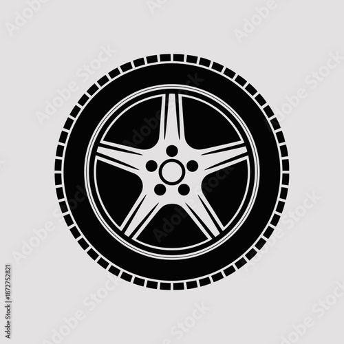 wheel, tire, rim, alloy, car, automobile, vehicle, auto, wheelrim, tyre, hubcap, spoke, fivehole, performance, racing, sport, luxury, black, silhouette, vector, icon, emblem, logo, transport, drive, r