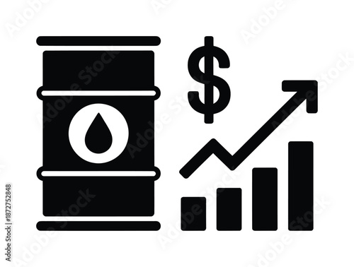 Vector image of oil barrel with rising graph and dollar sign