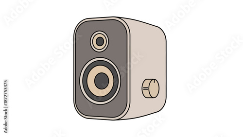 Illustration of a modern speaker on a white background with a knob