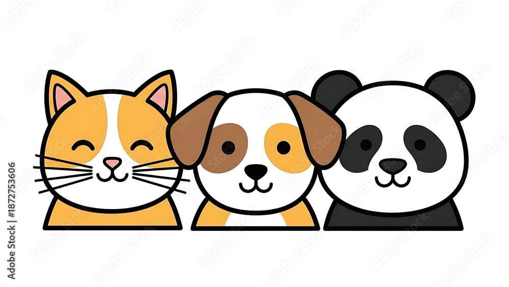 Fototapeta premium Cute cartoon animals friends together smiling.
