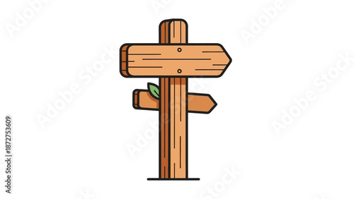 Wooden directional signpost with arrows and a leaf