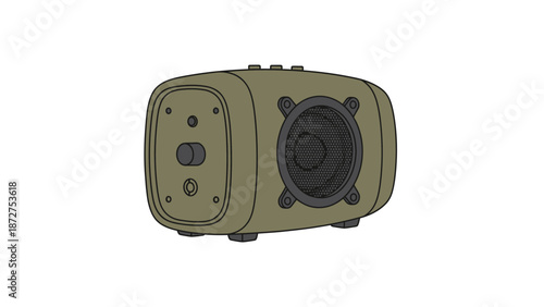 Speaker illustration in light khaki color with simple controls