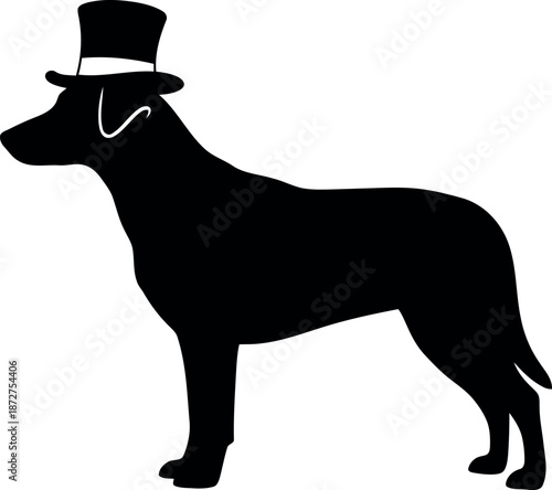 Silhouette of a dog wearing a top hat