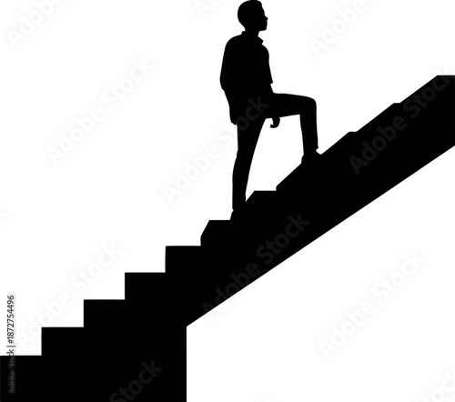 Silhouette of a person climbing up a staircase