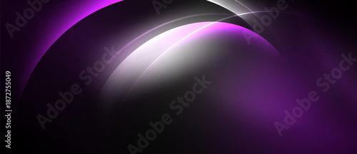 Abstract purple design. Smooth curves create dynamic light, shadow effects. Minimalist, modern aesthetic. Dark background emphasizes bright elements.