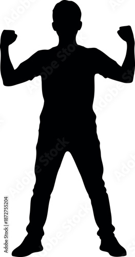 Silhouette of a man flexing his muscles in a powerful stance