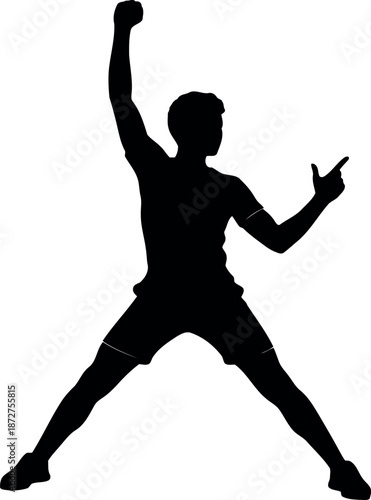Silhouette of a person in a dynamic boxing stance with raised arm
