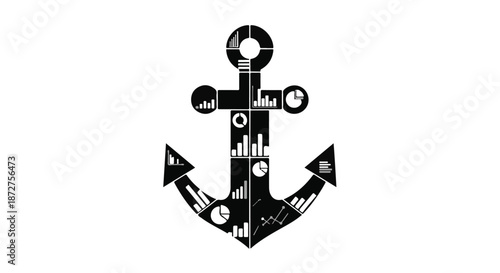 Anchor symbol composed of financial charts and graphs representing stability and business growth.