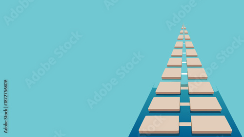 Flat vector illustration of a roadmap made of rectangular blocks on blue background for business planning and strategy with graphic and steps
