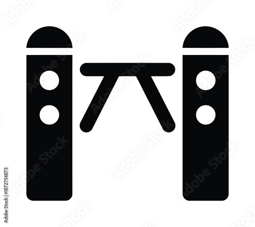 A vector icon of a gate or barrier with two upright posts and a swinging arm