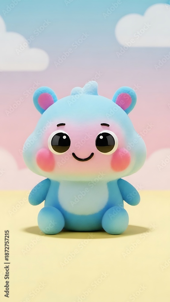 Naklejka premium Cute cartoon blue bear sitting outdoors.