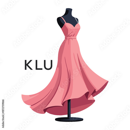 KLU Elegant Pink Dress Logo Design. KLU Fashion Boutique Branding. KLU Clothing Brand Identity Illustration.
