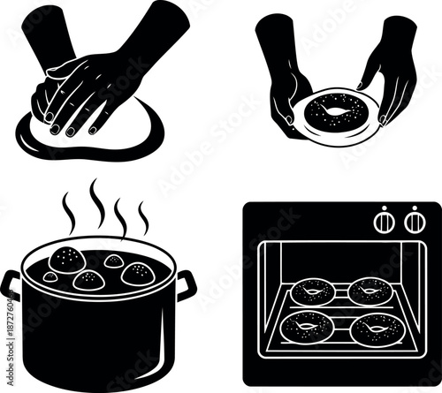 Silhouette of cooking preparation and oven usage silhouette