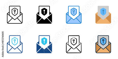 Secure Email icons set multiple style collection. Editable stroke 
