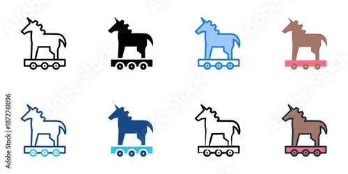 Trojan Horse icons set multiple style collection. Editable stroke 
