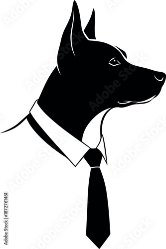 Silhouette of a doberman pinscher wearing a tie and collar
