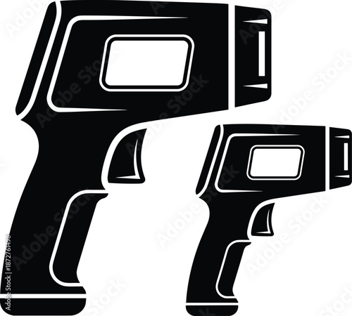 Infrared thermometer silhouette set, handheld non-contact device icons, black vector illustration, editable design, isolated medical tool