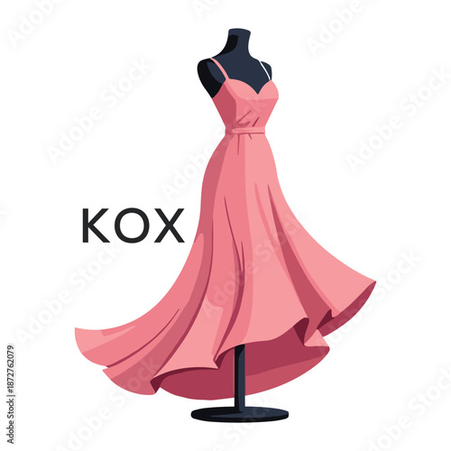 KOX Elegant Pink Dress Logo Design. KOX Fashion Boutique Branding. KOX Clothing Brand Identity Illustration.
