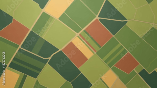 Geometric Landscape: A vibrant aerial perspective of cultivated fields, each section painted in a distinct hue.